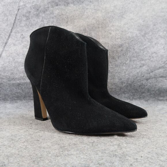 Marc Fisher Shoes Womens 7.5 Booties Point Toe Black Suede Classic Heeled Boots - Picture 1 of 15